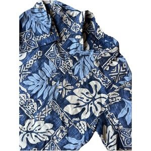 Blue Paradise Mens Hawiian Shirt Blue Floral Large Cotton Short Sleeve Collar US